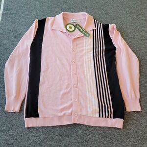 NWT OXKNITSTORE Cardigan Sweater Men's XL Pink Black Knit Long Sleeve‎ Striped